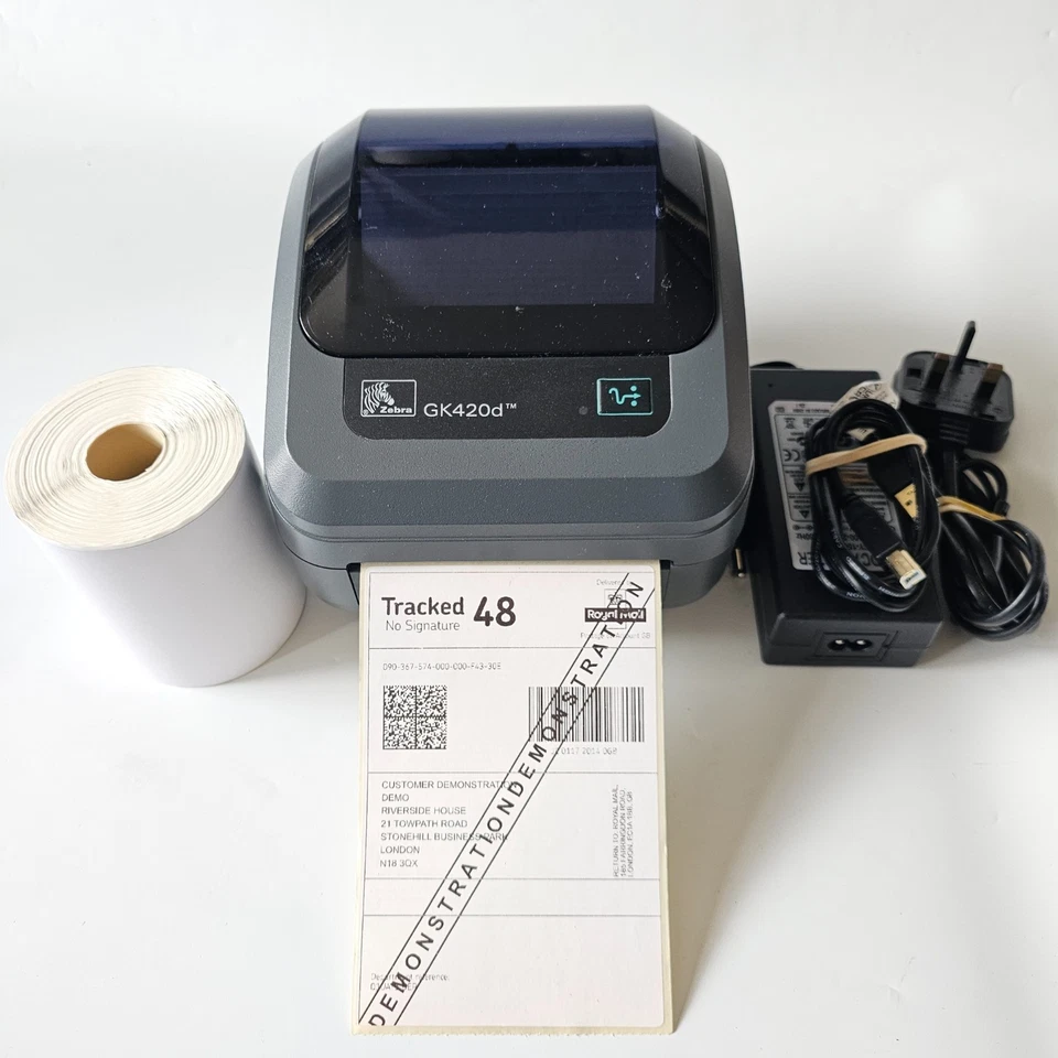 Zebra GK420d LAN USB Thermo Etikettendrucker Sparschäler Netzteil Kabel Rolle 4x6 Etiketten 712