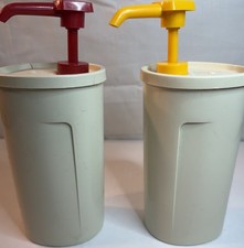 Vintage Tupperware Ketchup  Mustard Pump Dispenser Container Set Made In U.S.A.