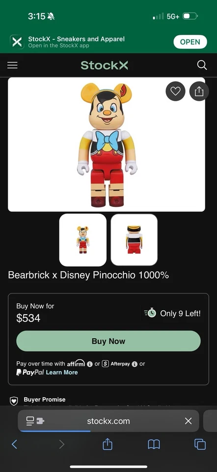 Bearbrick x Disney Pinocho 1000% Foto 4 de 4