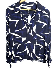 Velvet Graham Spencer Carah Royal Crepe Split Neck Top Size  Medium  NWT