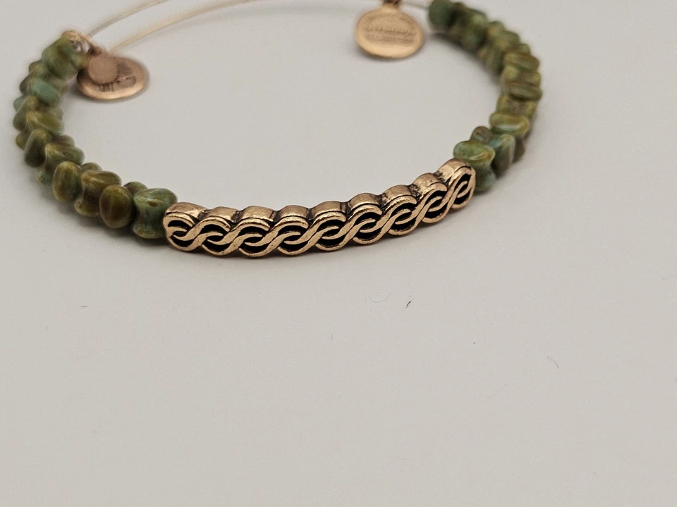Alex &  Ani " Winding Road " Moss Green   & Gold Beaded Bangle Bracelet 🎁 - Image 2 of 4