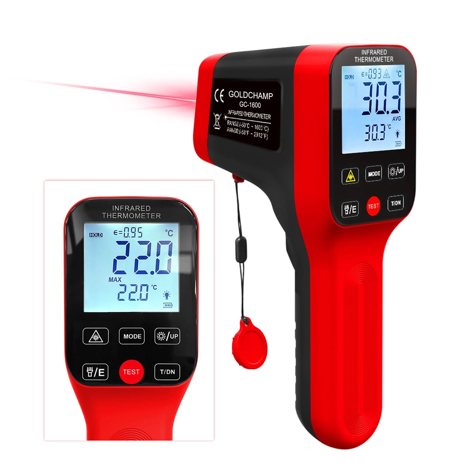 GOLDCHAMP Pyrometer 30:1 Infrared Thermometer-58℉~2912℉, Non-Contact GC-1600