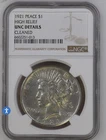 1921 Peace Silver Dollar $1 High Relief NGC Uncirculated Details Cleaned, UNC