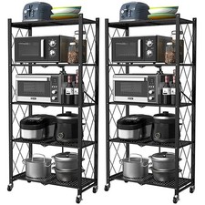 5-Tier Heavy Duty Storage Rack w/ Lockable Casters, Foldable Metal Shelving Unit