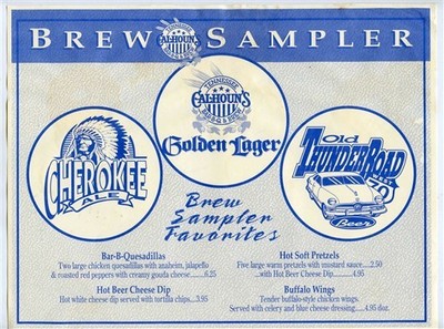 Calhoun's Bar B Que Brew Sampler Placemat & Brochure Knoxville Nashville TN