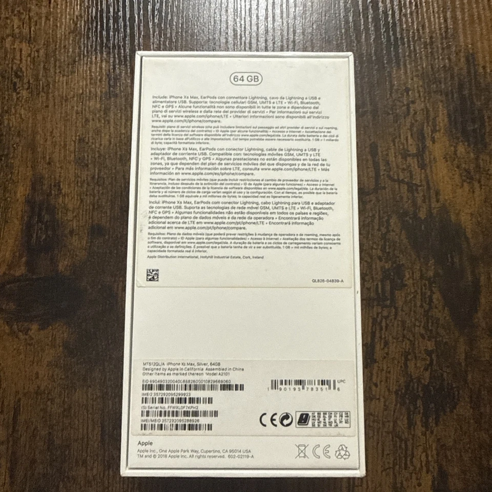 Scatola Vuota Apple iPhone XS Max 64 GB Silver Ottime Condizioni ITA 🇮🇹 A2101 - Immagine 2 di 4