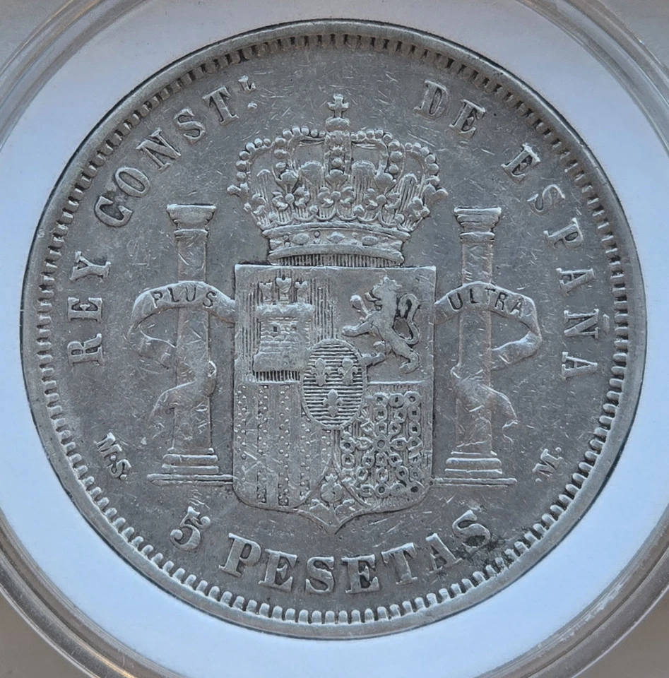 Spain 1883 MS-M 5 Pesetas Silver Coin Alfonso XII - Image 2 of 2