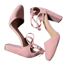 Christian Siriano for Payless 10W pink faux suede chunky heels Criss Cross Pump