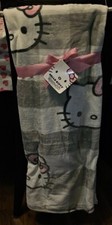 Sanrio Hello Kitty Throw Blanket 50 x 70 in Soft Plush Gray Plaid White