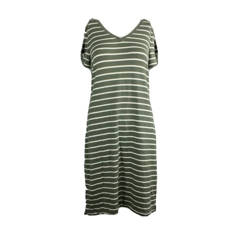 Olive Green White Striped Stretch Knit 