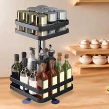 2 Tier 15.8" Metal Lazy Susan Spice Rotate Height Adjustable Seasoning Organizer