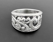 5g Vtg Sterling Silver Open Filigree Scroll Wide Chunky Swirl Ornate Wave Ring