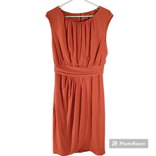 Trina Turk Shift Dress Womens 6 Orange Lined Ruched Zip Short Cap Sleeves Pleats