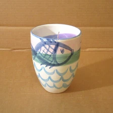 Vtg Present Tense 6" Large Votive Wax Candle Hand Painted Art Pottery Fish Italy