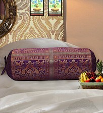 Indian Long Round Pillow Yoga Bolster Massage Beige Cylinder Silk Cushion Cover