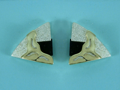 Stud earrings, earrings, earrings, onyx, in two-tone silver 925