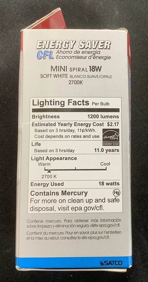 Satco Mini Compact Fluorescent Bulb 18W Soft White S7224 @3 - Image 3 of 3