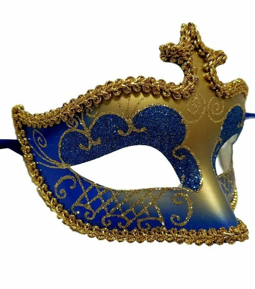 Máscara Disfraz Mascarada Veneciana Brillo Azul Dorado Halloween Fiesta Año Nuevo Foto 2 de 2
