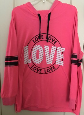 Bobbie Brooks Hot Pink Love Graphic Pullover Long Sleeve Hoodie Lightweight 2X