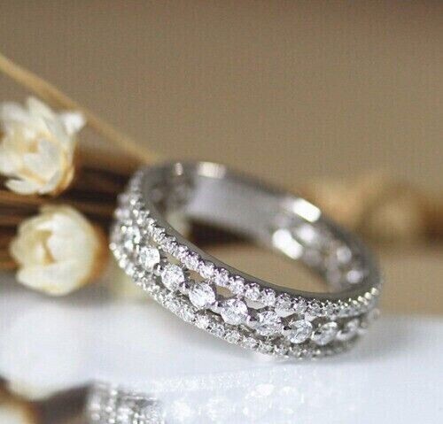2 Ct Round Cut Lab Created Diamond Engagement Band Ring's 14K White ...