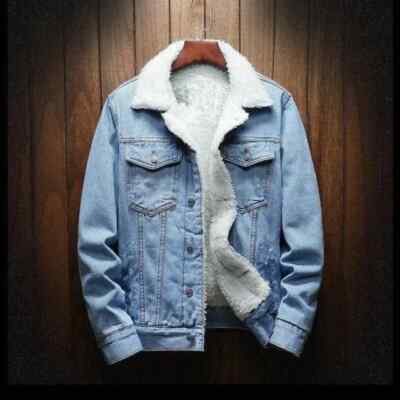 Men's Winter Casual Denim Jacket Fleece Lining Thickened Sheep