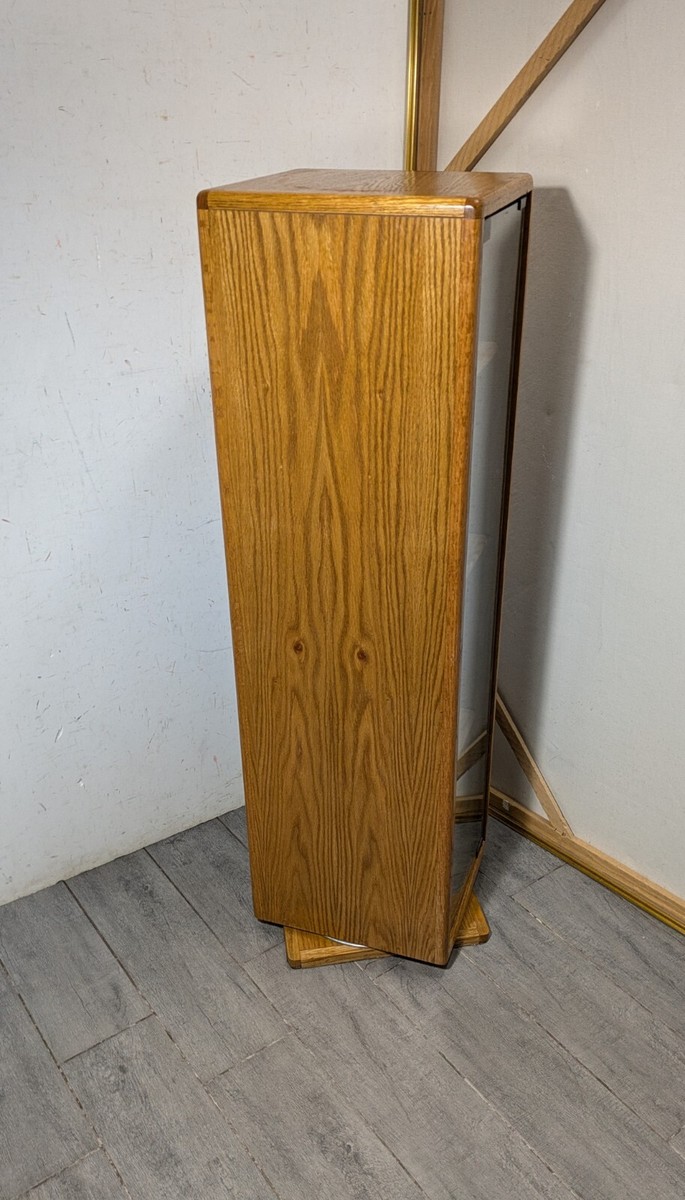 Vintage Oak Wood Rotating/Spinning CD Storage Tower Floor Rack
