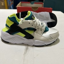 Nike Huarache Run Kids Size 4Y Women 5.5 White Black Volt 654275-O45 Yellow Blue
