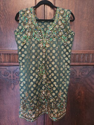 Green & Gold Cotton Suite Top Fully Detailed Embroidery - beautiful, unique