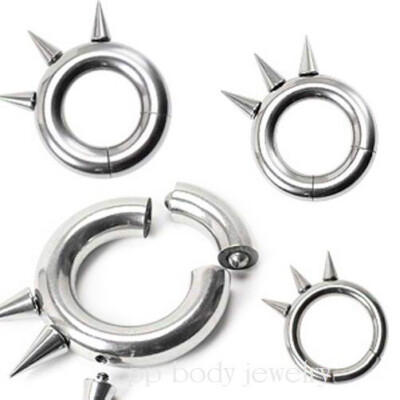 PAIR Surgical Steel Internally Threaded Spikes Segment Ring Earring Septum 8G-2G