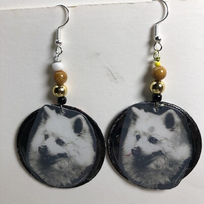 Samoyed Dog, Earrings, Very Light Weight! By Gary Clark, Finished Back