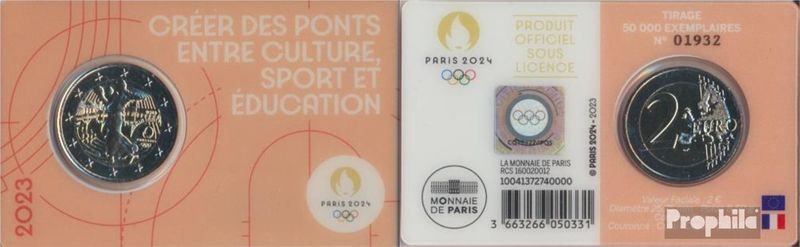 France 2023 neuf unc édition: 50.000 rouge 2023 2 euro Jeux Olympiques Jeux 2024