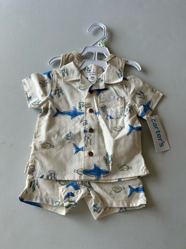 Carters Baby Junge 3-teiliges Shark Short Set Größe 3 M NEU - Bild 1 von 6