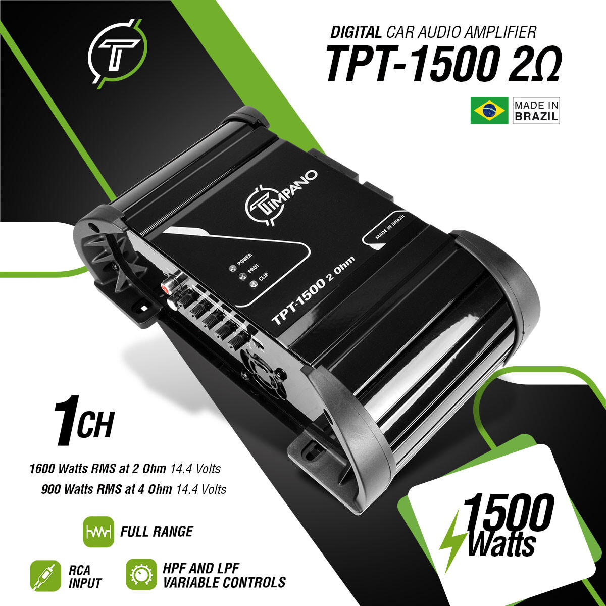 1x Timpano TPT-1500 2 Ohms Brazilian Amplifier 1600W RMS Car Audio