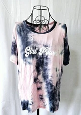 Style & Co Black/Pink Tie Dye Girl Power T-Shirt Size XL T5-1457