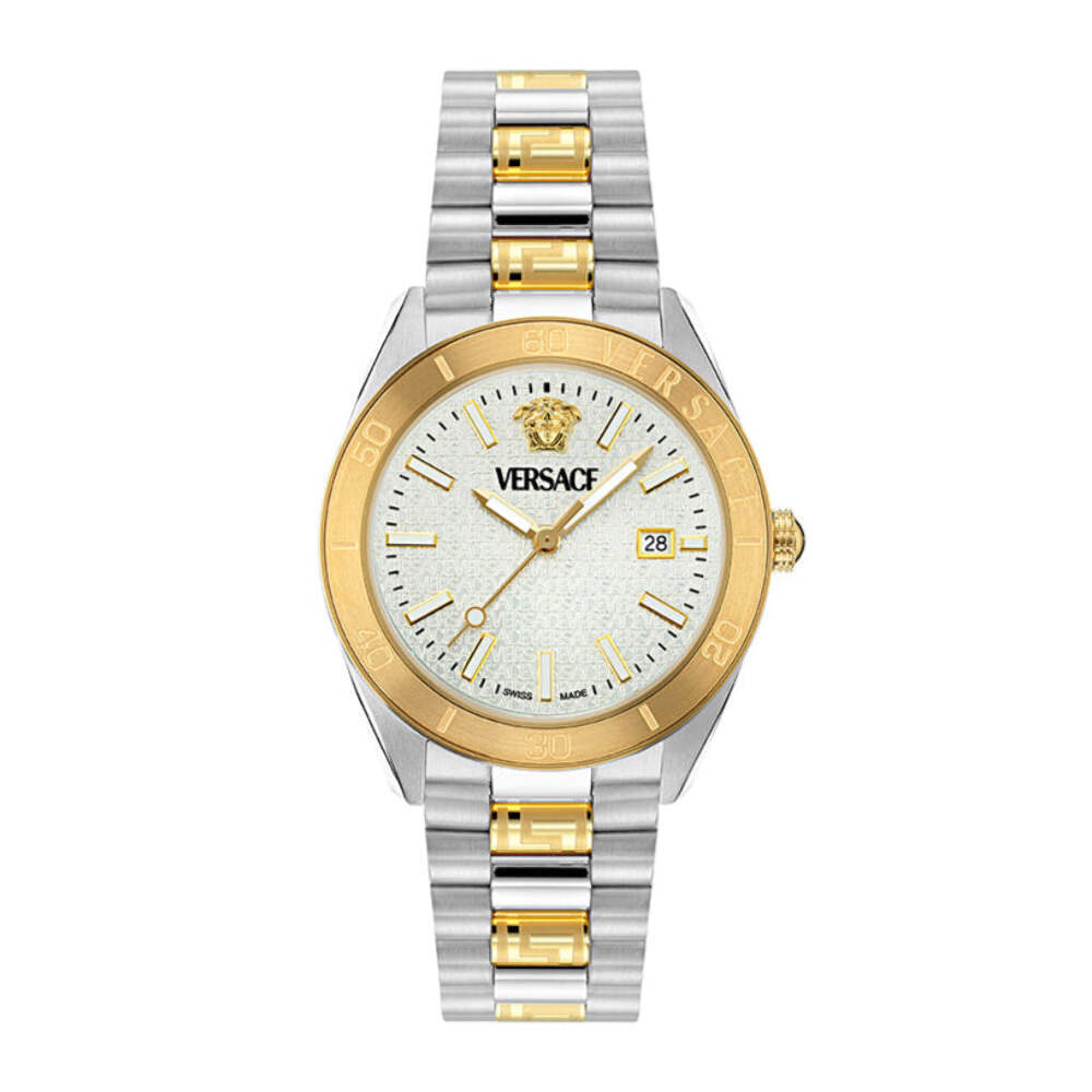 Versace Timeless V Dome Silver Mens Watch VE8E00424 Luxury Chronograph
