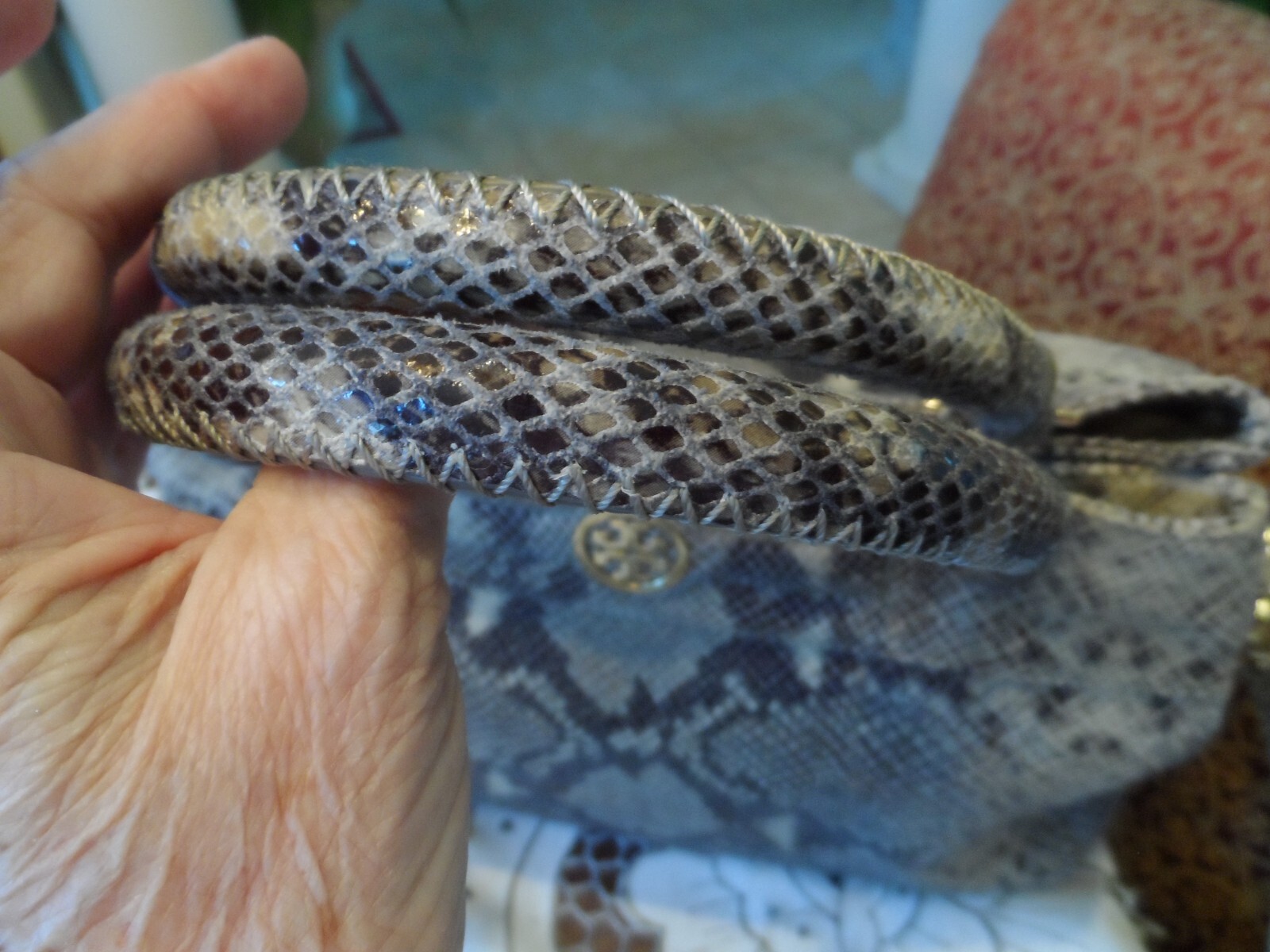 Tory Burch Gray Python Embosed Leather Shoulder B… - image 10