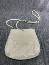 La Regale LTD HEAVY BEADED WHITE SATIN SHOULDER/CLUTCH PURSE ELEGANT EVENING