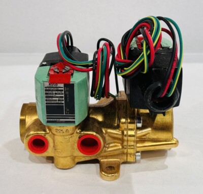 ASCO Brass Dual Solenoid Valve 8344P080, 12-24V DC, 3/8'' NPT, 4-Way