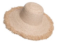 RAFFIA & SISAL SUN HAT wide brim frayed packable woven fair trade Madaraff NEW!