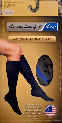 Loving Comfort Support Knee High Socks Closed Toe 8-15mmHg (Black) LARGE
