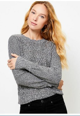 Marled Stripe Pointelle Sweater - Grey 