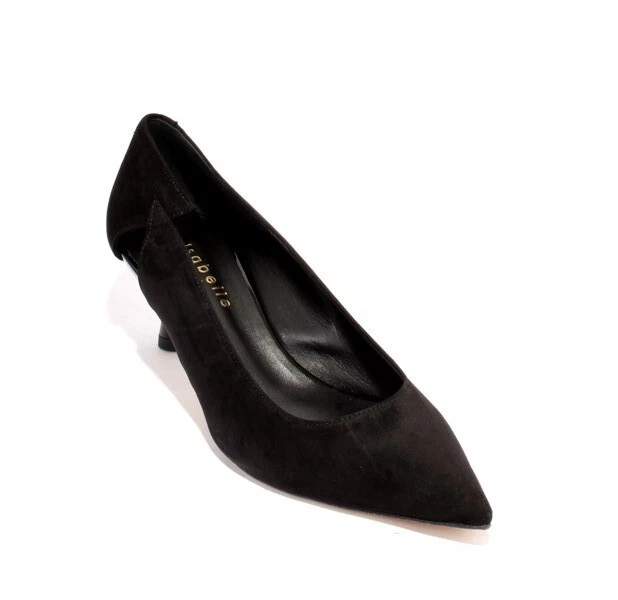 Isabelle 801m Black Suede Low Stiletto Heels Pointy Toe Pumps 38.5
