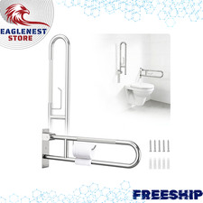 29.5" Flip-Up Toilet Grab Bar with Paper Holder, Stainless Steel Safety Rail