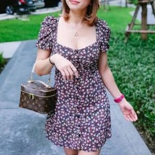 ZARA Floral Print Sweetheart Button Up Summer Puff Sleeve Mini Dress Size L