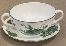 Ceralene A Raynaud Limoges France Cup and Saucer Deep Green Floral