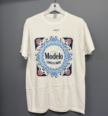 NEW Modelo Cinco De Mayo Beer Cerveza White Blue Short Sleeve T-Shirt Medium