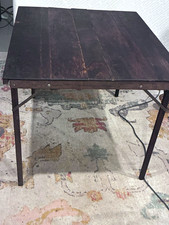 17 th  century Walnut Traditional FoldinTable Wood Top Metal Legs 34x34x28