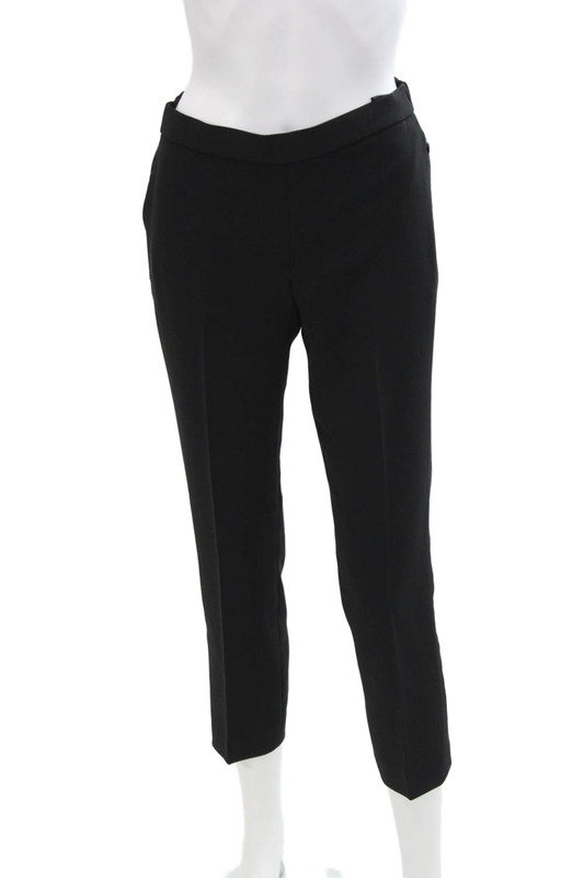 Theory Womens Elastic Waistband Pleated Straight Leg Crepe Pants Black Size 00