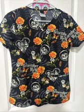 Women Disney Halloween Pixar Coco Miguel De Muertos Medical Scrub Top Sz XS