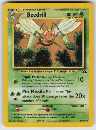 Beedrill Unlimited 18/75 Rare Neo Discovery Pokemon NM